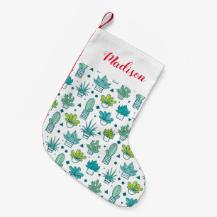Grünes u. blaues Aquarellsucculent-Muster Kleiner Weihnachtsstrumpf