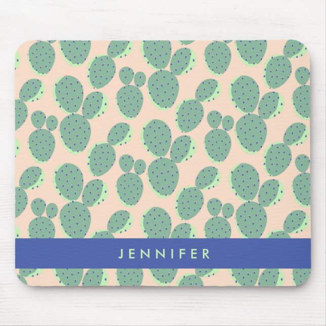 Grünes u. rosa Kaktus-Muster Mousepad (Vorne)