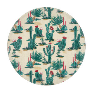 Grünes u. rotes Kaktus-Muster Schneidebrett