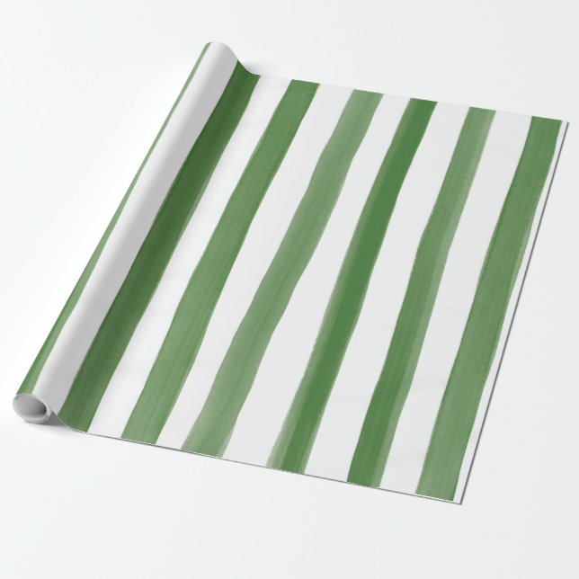 Grünes u. weißes Aquarell Stripes Muster Geschenkpapier (Ungerollt)