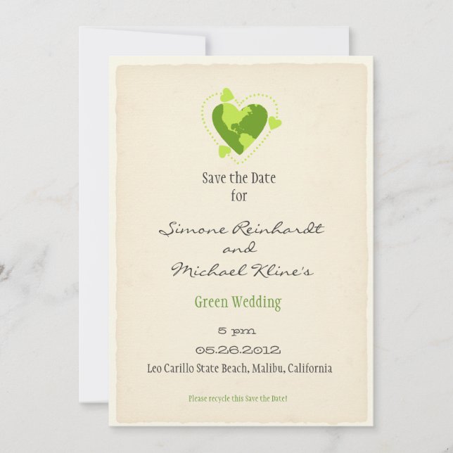 Grünes umweltfreundliches Save the Date (Vorderseite)