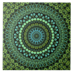 Grünes und Aquamarines Kaleidoskop Mandala Pattern Fliese