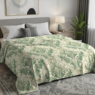 Grünes und beige-farbenes vintage botanisches Blum Fleecedecke