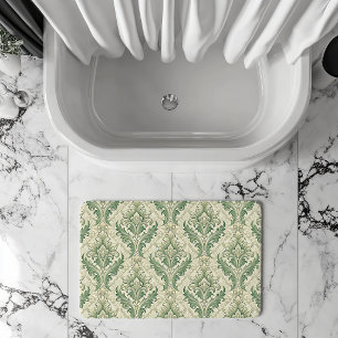 Grünes und Beiges Vintage-Blumenmuster Badematte
