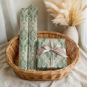 Grünes und Beiges Vintage-Blumenmuster Geschenkpapier