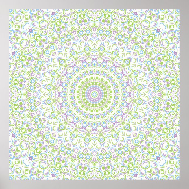 Grünes und blaues geometrisches Mandala-Muster Poster (Vorne)