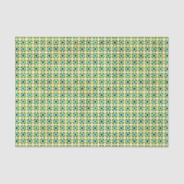 Grünes und blaues geometrisches Muster Seidenpapier (Vorderseite)