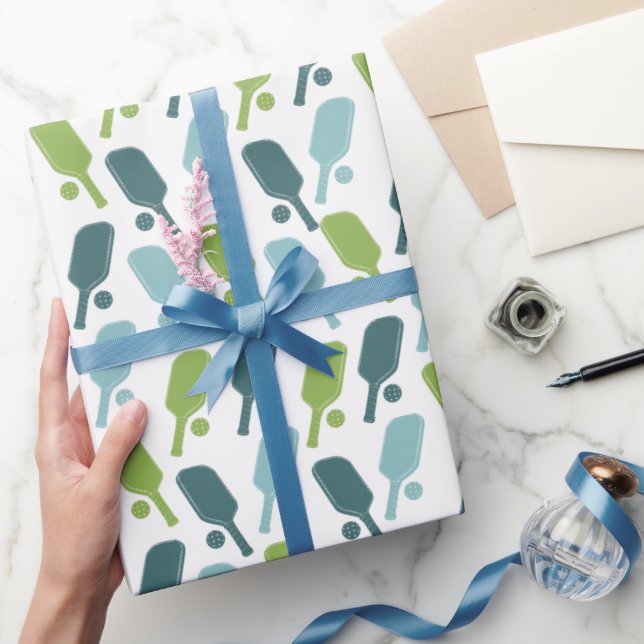 Grünes und blaues Pickleball-Muster Geschenkpapier (Schenken)