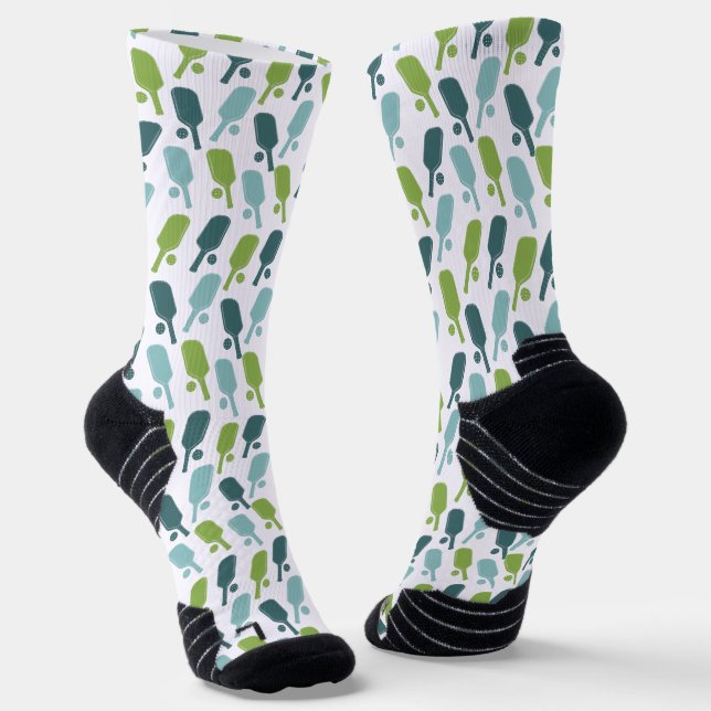 Grünes und blaues Pickleball-Muster Socken (Gewinkelt)
