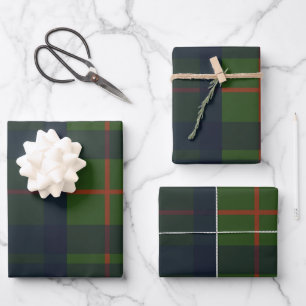 Grünes und blaues rotes Tartan-Karo schottischer K Geschenkpapier Set