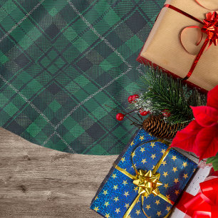 Grünes und blaues Tartan Polyester Weihnachtsbaumdecke