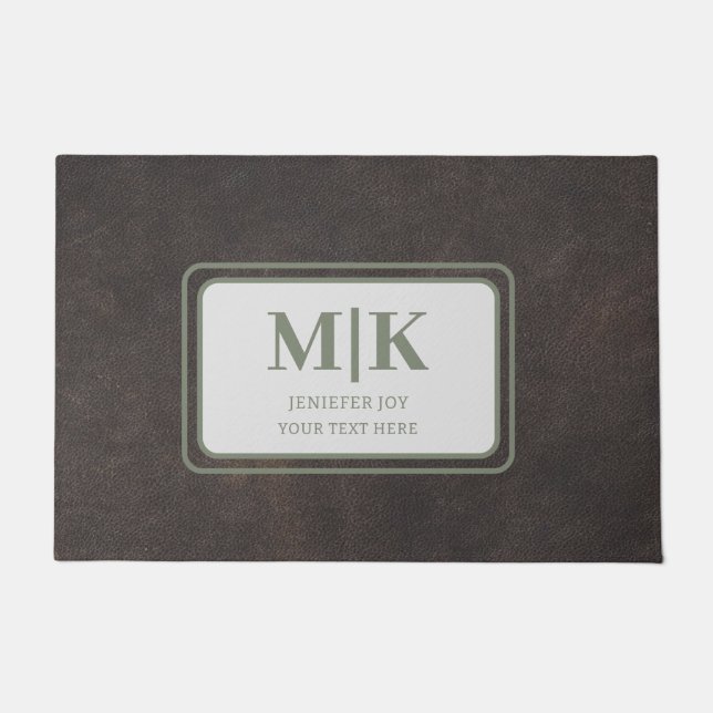 Grünes und braunes Leder Personalisiert Fußmatte (Vorderseite)