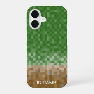 Grünes und braunes Pixel-Design mit individuellem  iPhone 16 Hülle