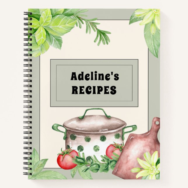 Grünes und cremefarbenes Rezept Notizbuch (Vorderseite)