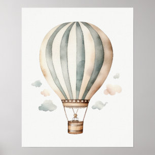 Grünes und cremefarbenes Vintage-Heißluftballon Poster