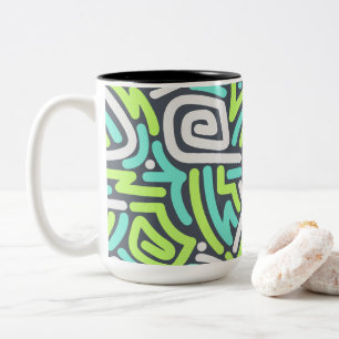 Grünes und Cyan-farbenes Neon-Schlangenlinien-Laby Zweifarbige Tasse