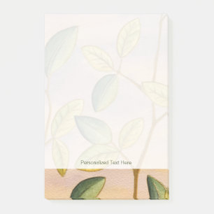 Grünes und gelbes Blätter auf Post-it Klebezettel