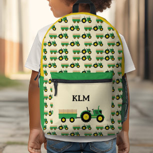 Grünes und gelbes Traktor-Bauernhof-Monogramm Bedruckter Rucksack