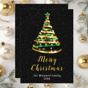 Grünes und goldenes Band Baum Frohe Weihnachten
