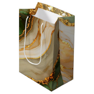 Grünes und goldenes Marmormuster Mittlere Geschenktüte