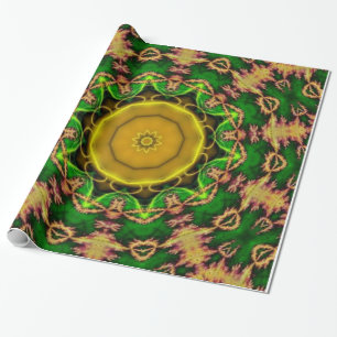 Grünes und goldenes psychedelisches Design Geschenkpapier