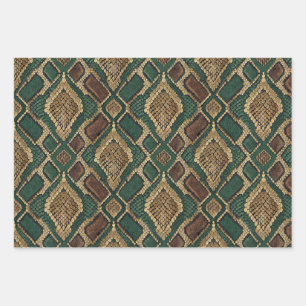 Grünes und goldenes Schlangenhaut-Muster - Tierdru Geschenkpapier Set