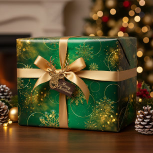 Grünes und goldenes Weihnachts-Winter-Wunderland Geschenkpapier Set