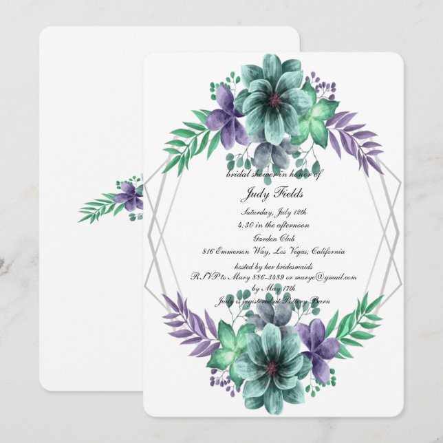 Grünes und Lila Brautparty Einladung (Vorne/Hinten)