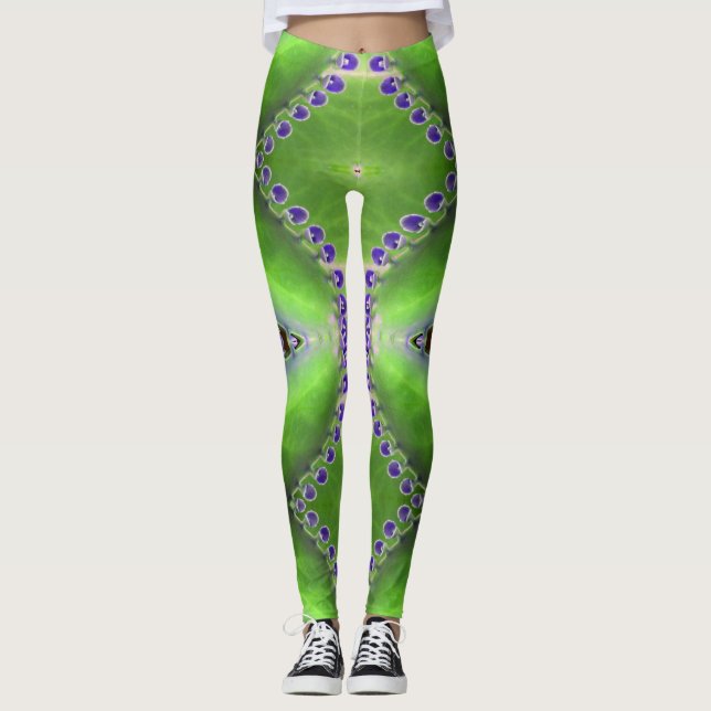 Grünes und Lila Design Leggings (Vorderseite)