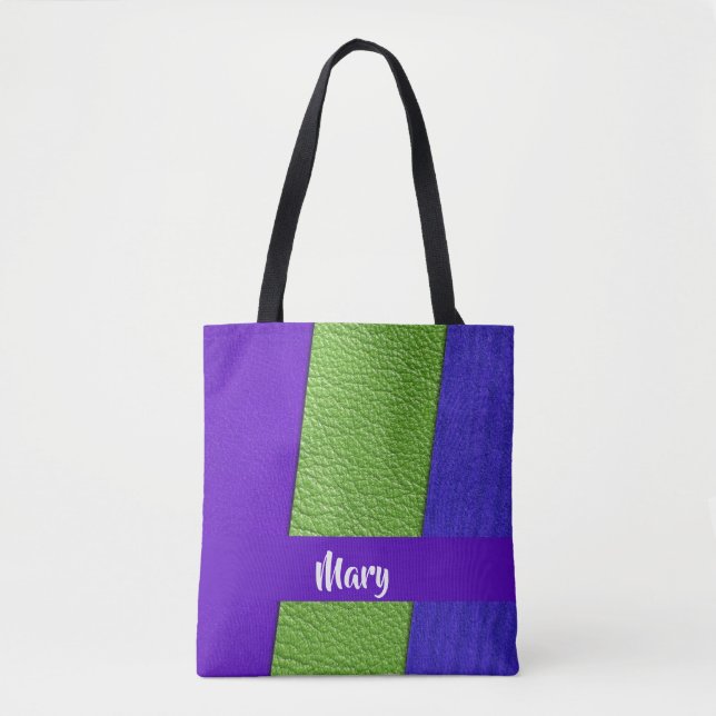 Grünes und lila Leder mit Textilien (Vorderseite)