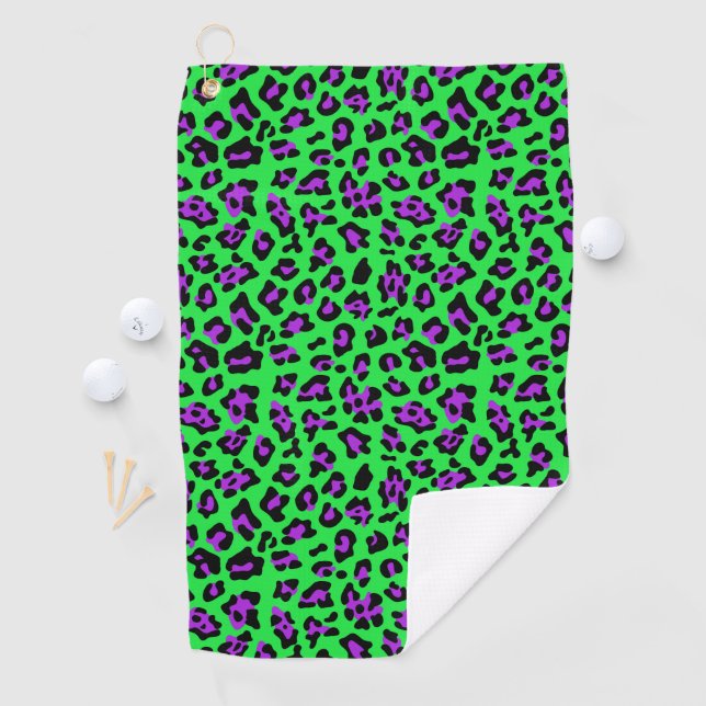 Grünes und Lila Leopard-Golfhandtuch Golfhandtuch (Insitu)