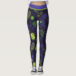 💚 Grünes und 💜 lila Tennismuster dunkel Leggings