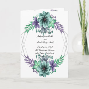 Grünes und lila Wasserfarben-Blumen-Hochzeitsprogr Feiertagskarte