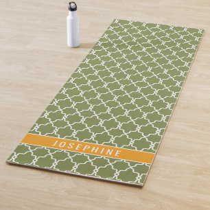 Grünes und oranges Gittermuster mit individuellem Yogamatte