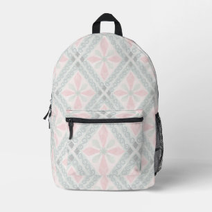 Grünes und rosa pastellfarbenes Diamantmuster Bedruckter Rucksack