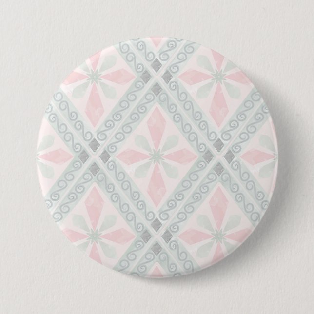 Grünes und rosa pastellfarbenes Diamantmuster Button (Vorderseite)
