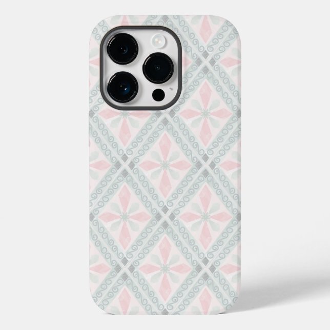 Grünes und rosa pastellfarbenes Diamantmuster Case-Mate iPhone Hülle (Rückseite)