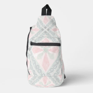 Grünes und rosa pastellfarbenes Diamantmuster Crossbody Bag