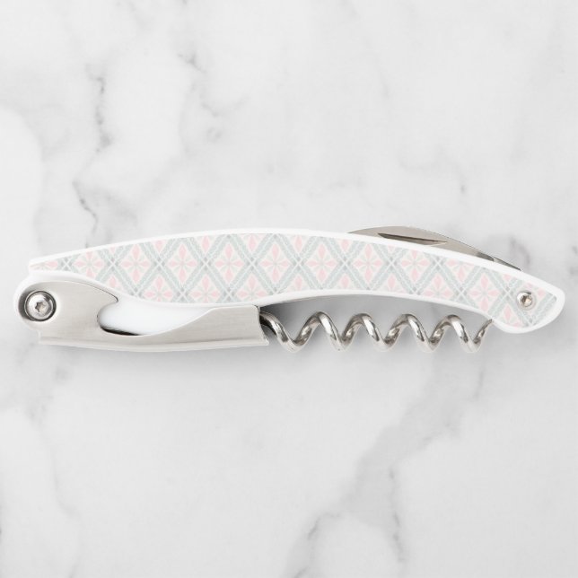 Grünes und rosa pastellfarbenes Diamantmuster Kellnermesser (Vorderseite)