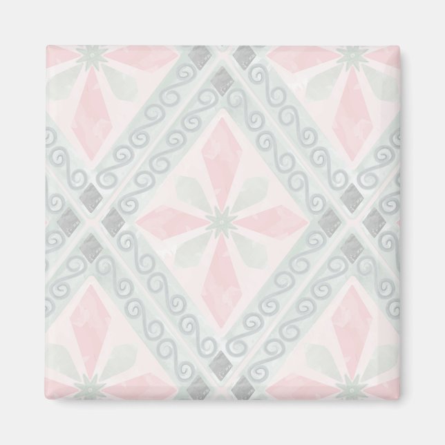 Grünes und rosa pastellfarbenes Diamantmuster Magnet (Vorne)