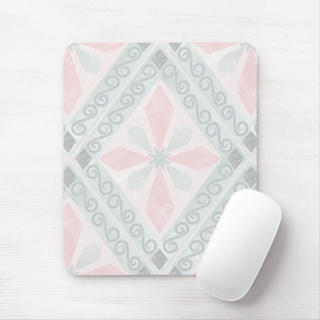 Grünes und rosa pastellfarbenes Diamantmuster Mousepad (Mit Mouse)
