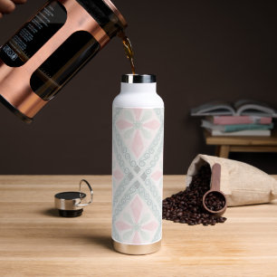 Grünes und rosa pastellfarbenes Diamantmuster Trinkflasche