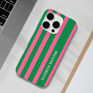 Grünes und Rosa Streifenmuster Personalisiert iPhone 16 Pro Hülle
