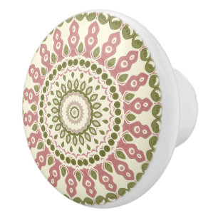 Grünes und rosenfarbenes Mandala vintage-bohemian  Keramikknauf