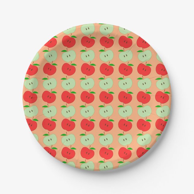 Grünes und rotes Apfel-Muster Pappteller (Vorderseite)
