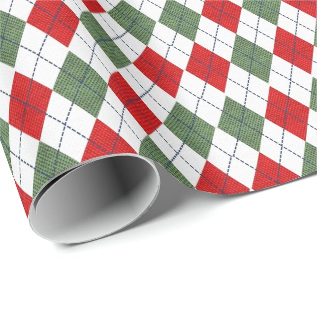 Grünes und rotes Argyle-Muster Geschenkpapier (Rolleneckpunkt)