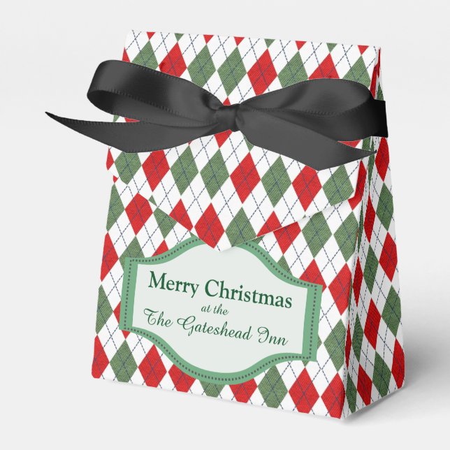 Grünes und rotes Argyle-Muster personalisiert Geschenkschachtel (Vorderseite)