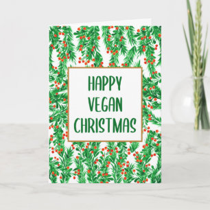 Grünes und rotes Fichten Happy Vegan Weihnachten  Karte