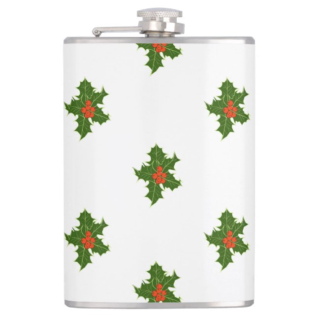 Grünes und Rotes Holly-Pflanze Flachmann (Vorderseite)