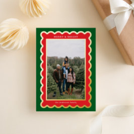 Grünes und rotes klassisches Weihnachtskallop-Foto Folien Feiertagskarte